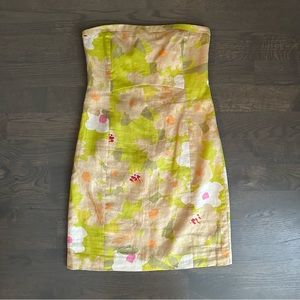 NWT J. Crew Watercolor Pattern Linen Strapless Dress